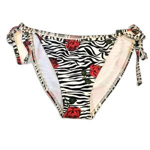 Island World Apparel Bikini Bottom Women Size L Zebra Print Red Roses Adjustable